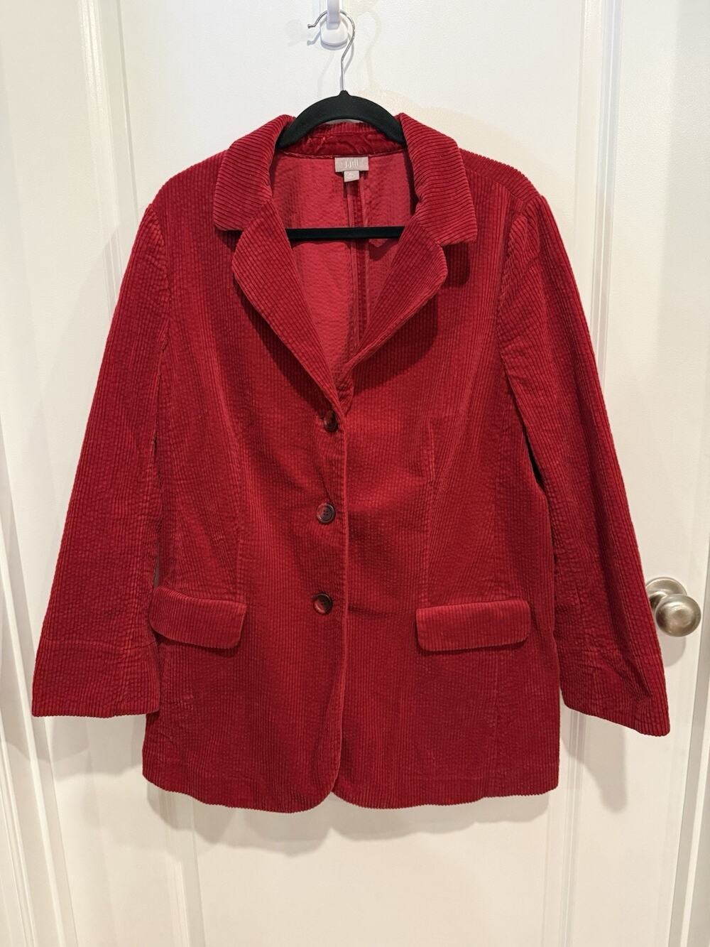 J.Jill Sz XL Petite Deep Rich Red Burgundy Corduroy with Velvet Long Jacket
